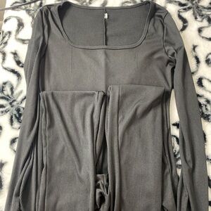 SHEIN Charcoal Ribbed Long Sleeve Top
